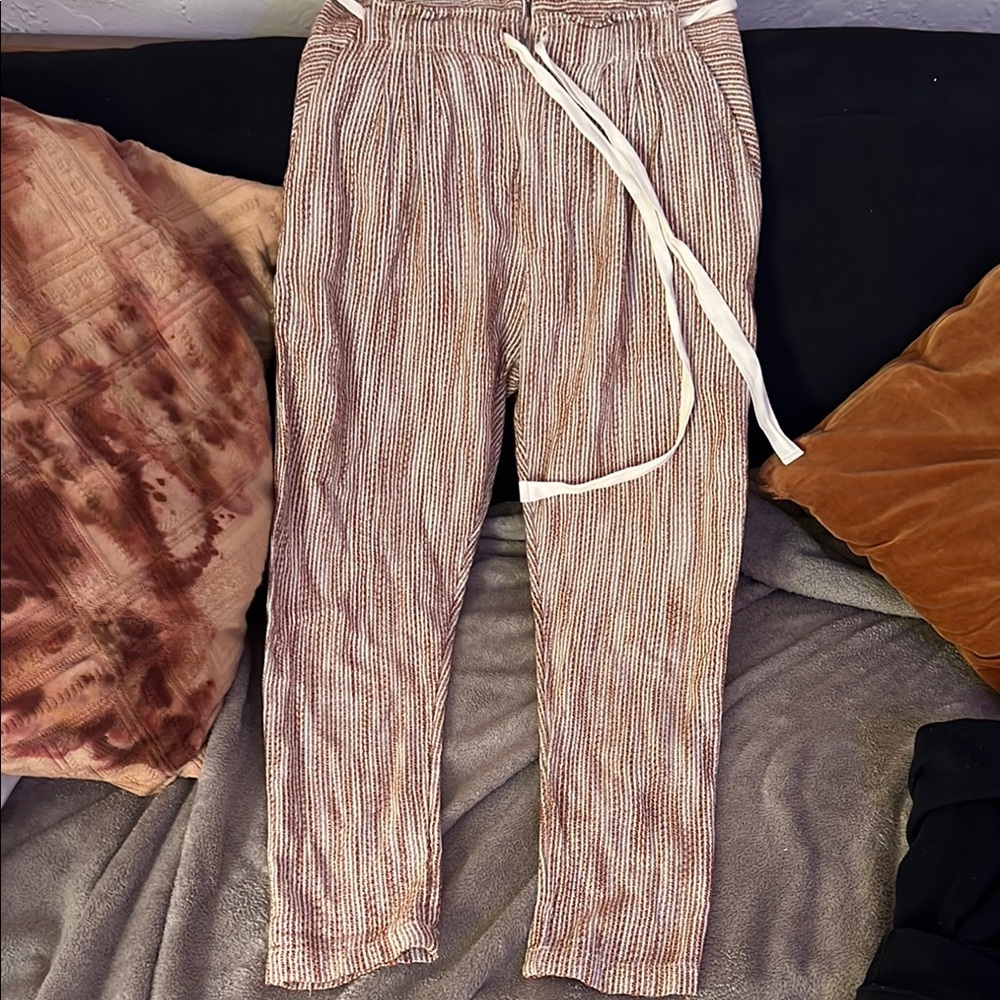 Striped Casual Pants with Tie Waist